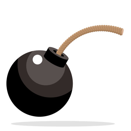 Black bomb with a rope on a white background. Vector illustration.