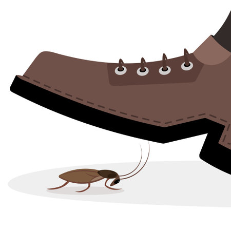 Cockroach on the feet of a man. Vector illustration.