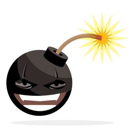 Angry bomb with a burning fuse on a white background. Vector illustrationのイラスト素材