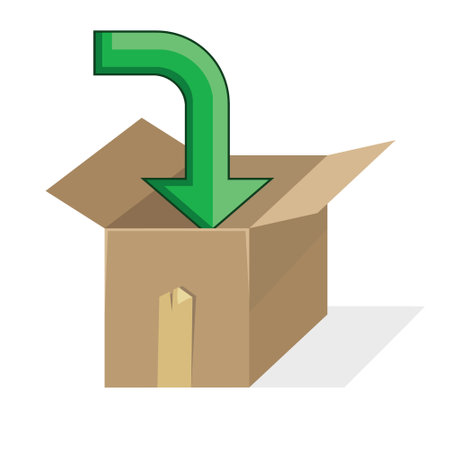 Illustration of an open cardboard box with a green arrow going upのイラスト素材