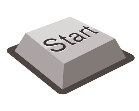 Isometric flat 3D icon of start button on white background.