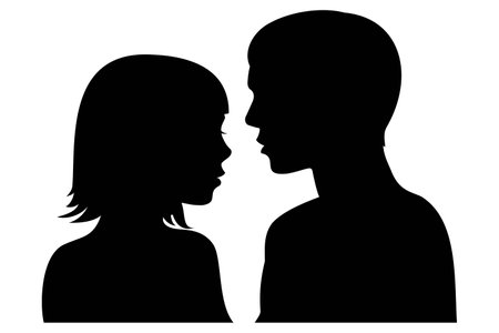 Vector silhouette of a man and a woman on a white background.のイラスト素材