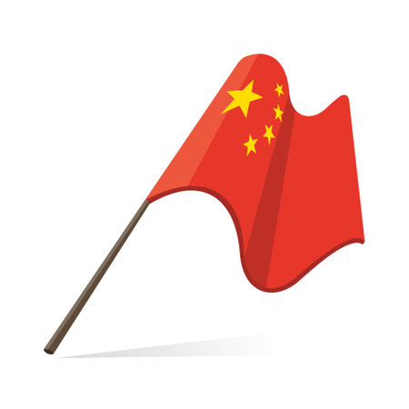 Chinese flag on pole, waving in the wind. Vector illustration.のイラスト素材