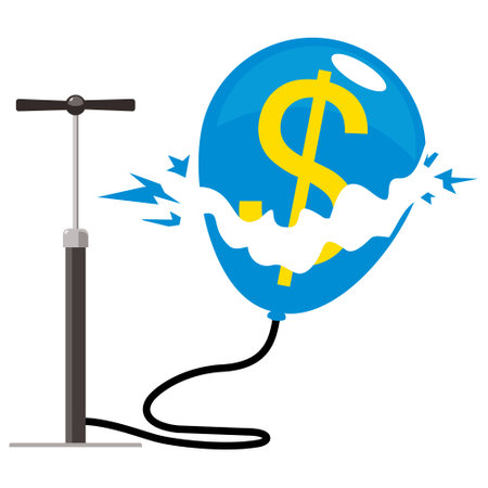 Illustration of a balloon with a dollar sign and an air pumpのイラスト素材