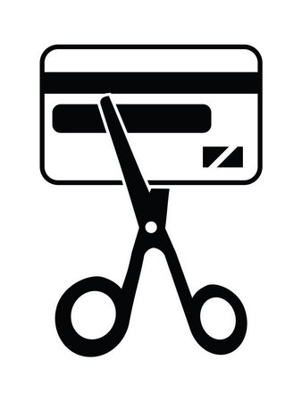 credit card and scissors icon over white background, silhouette style, vector illustrationのイラスト素材