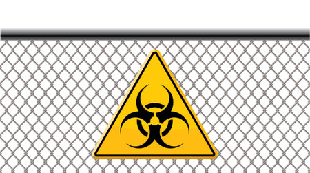 Warning sign biohazard on the background of the fence. Vector illustrationのイラスト素材