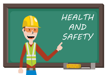Vector illustration of a teacher and chalkboard with text Health And Safetyのイラスト素材