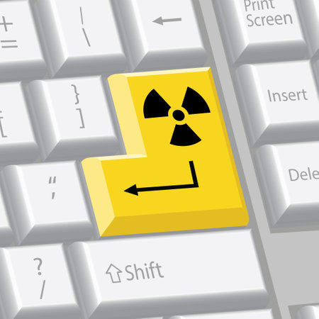 Computer keyboard with radiation symbol on the enter button. Vector illustration.のイラスト素材