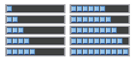 Set of black and blue computer servers. Vector illustration isolated on white background.