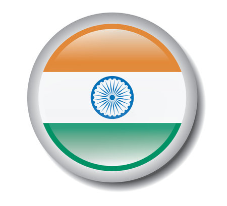 an isolated button with the flag of india on a white backgroundのイラスト素材