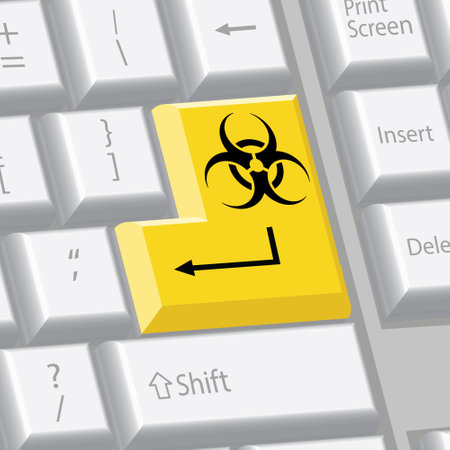 Computer keyboard with biohazard symbol on enter button. Vector illustration.のイラスト素材