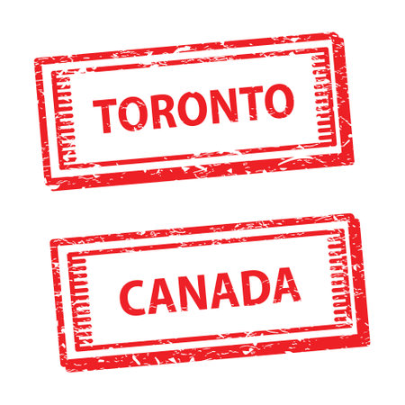Red rubber stamps with text Toronto and Canada isolated on white background. Vector illustration.のイラスト素材