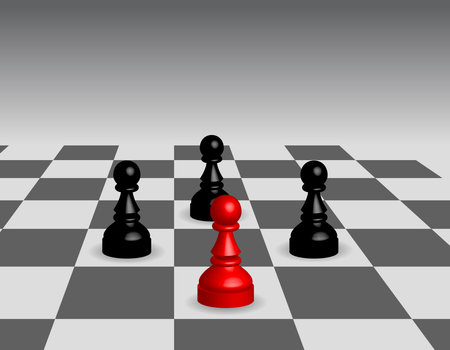 illustration of a chess board with a red pawn and black pawnsのイラスト素材