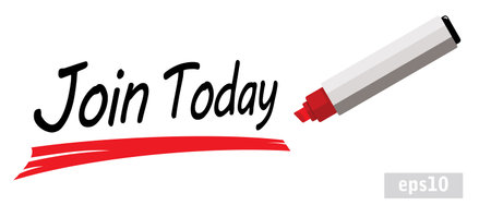 Vector illustration of a red marker on a white background with the words join today.のイラスト素材