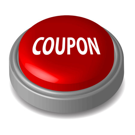 A red button with the word COUPON on it isolated on a white background