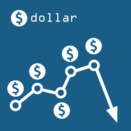 Dollar and Dollar Chart Icon Isolated on a Blue Background.