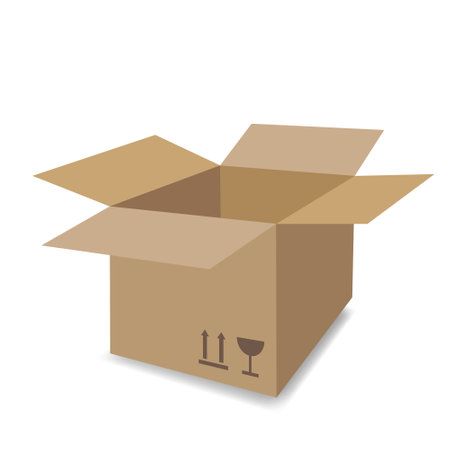 Open cardboard box with fragile sign. Vector illustration. Eps 10.