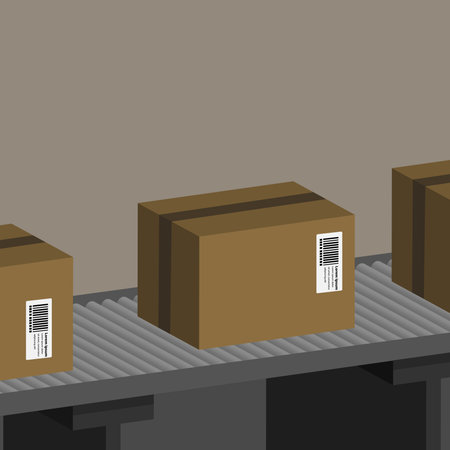 Boxes on conveyor belt. Vector illustration of cardboard boxes.のイラスト素材