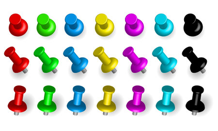 Colorful pushpins isolated on white background. Vector illustration. Eps 10.のイラスト素材