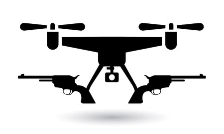 Drone silhouette. Vector illustration of a quadcopter with camera.のイラスト素材