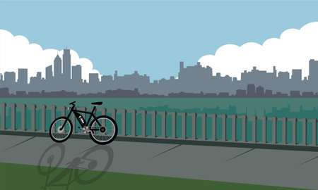 Bicycle on the background of the city. Vector Illustration.のイラスト素材