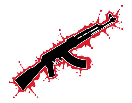 Vector illustration of an assault rifle with blood on a white background.のイラスト素材