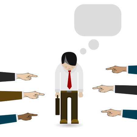 Businessman pointing his finger at the other hand, vector illustration.のイラスト素材