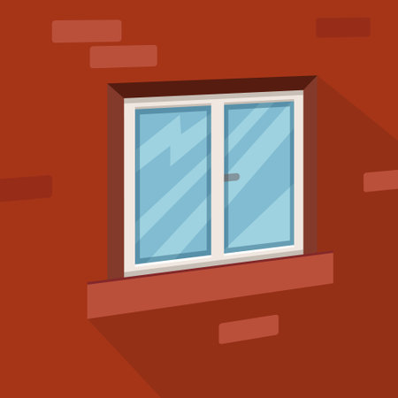 Window on a red brick wall. Flat design. Vector illustration.のイラスト素材