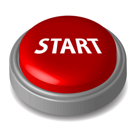 Red start button isolated on white background. Vector illustration. Eps 10.
