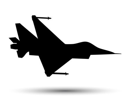 fighter jet silhouette, black color, vector illustrationのイラスト素材