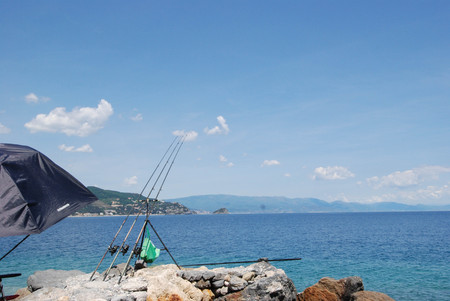 Location for sea fishing - Noli Beach, Italyの写真素材