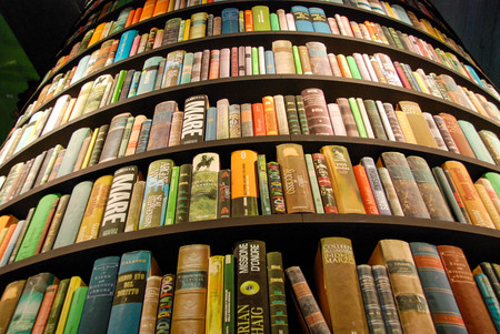 Books in a tower-shaped bookcaseのeditorial素材