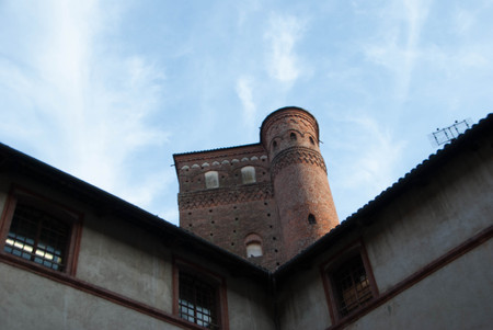 View of the courtyard of the Castle Principles of Acaja in Fossanoの写真素材