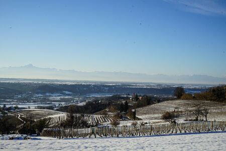 Hills of the Langhe in winter, Piedmont - Italyの写真素材