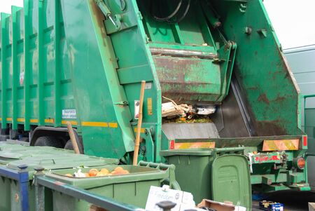 Bins with waste with food waste at the marketの写真素材