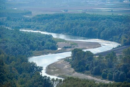 Overview of the Tanaro river from Barbaresco, Piedmont - Italy