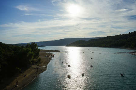 Overview of the reservoir that form the Sainte-Croix lake between the Verdon gorges, Franceのeditorial素材