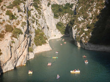 Overview of the reservoir that formed the Sainte-Croix lake between the Verdon gorges, Franceのeditorial素材