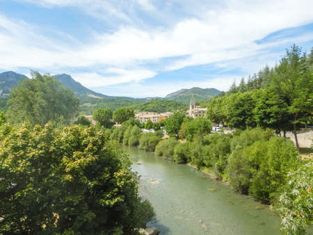 Overview of the Verdon river from the Roc bridge in Castellane near Castellane, Franceの写真素材
