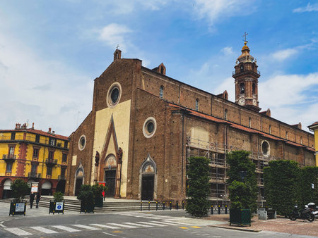 The facade of the Cathedral Maria Vergine Assunta in Saluzzo, Piedmont - Italyの写真素材