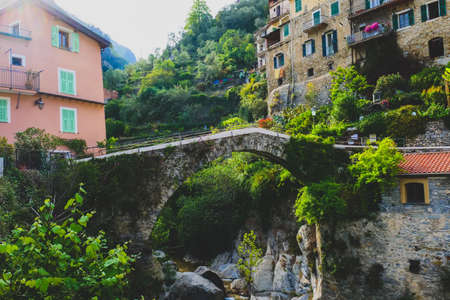 A look at the small streets of Rocchetta Nervina, a small town in the Ligurian hinterland, Italyの写真素材