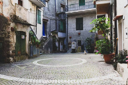 A look at the small streets of Rocchetta Nervina, a small town in the Ligurian hinterland, Italyの写真素材