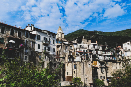 A look at the small streets of Rocchetta Nervina, a small town in the Ligurian hinterland, Italyの写真素材