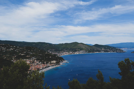 Coast of Liguria in front of Noli and Sportorno, Italyの写真素材