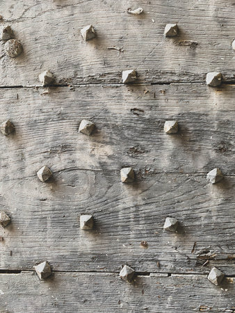 Detail of an old wooden door with iron studs