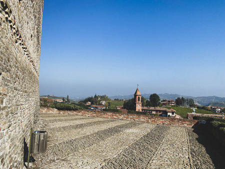 View of the castle of Serralunga of Alba, Piedmont - Italy