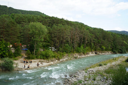 The long Verdon River in south-eastern France flows through the mountainsの写真素材