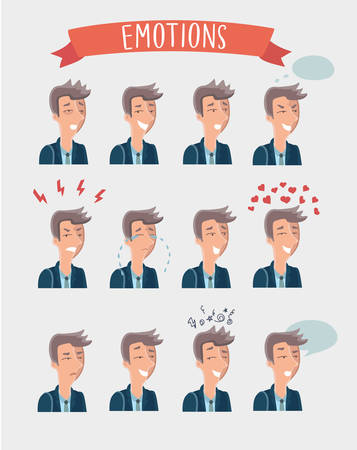 Vector set illustration of handsome cartoon man emotions portraitsのイラスト素材