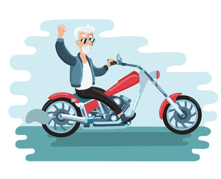 Vector illustration of old cartoon biker ride ahe motorcycleのイラスト素材