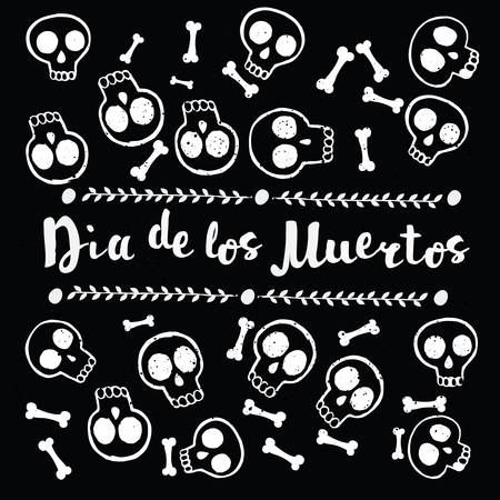 Vector pattern of skull cute pattern, Mexican day of the dead, lettering. Dia de los Muertosのイラスト素材